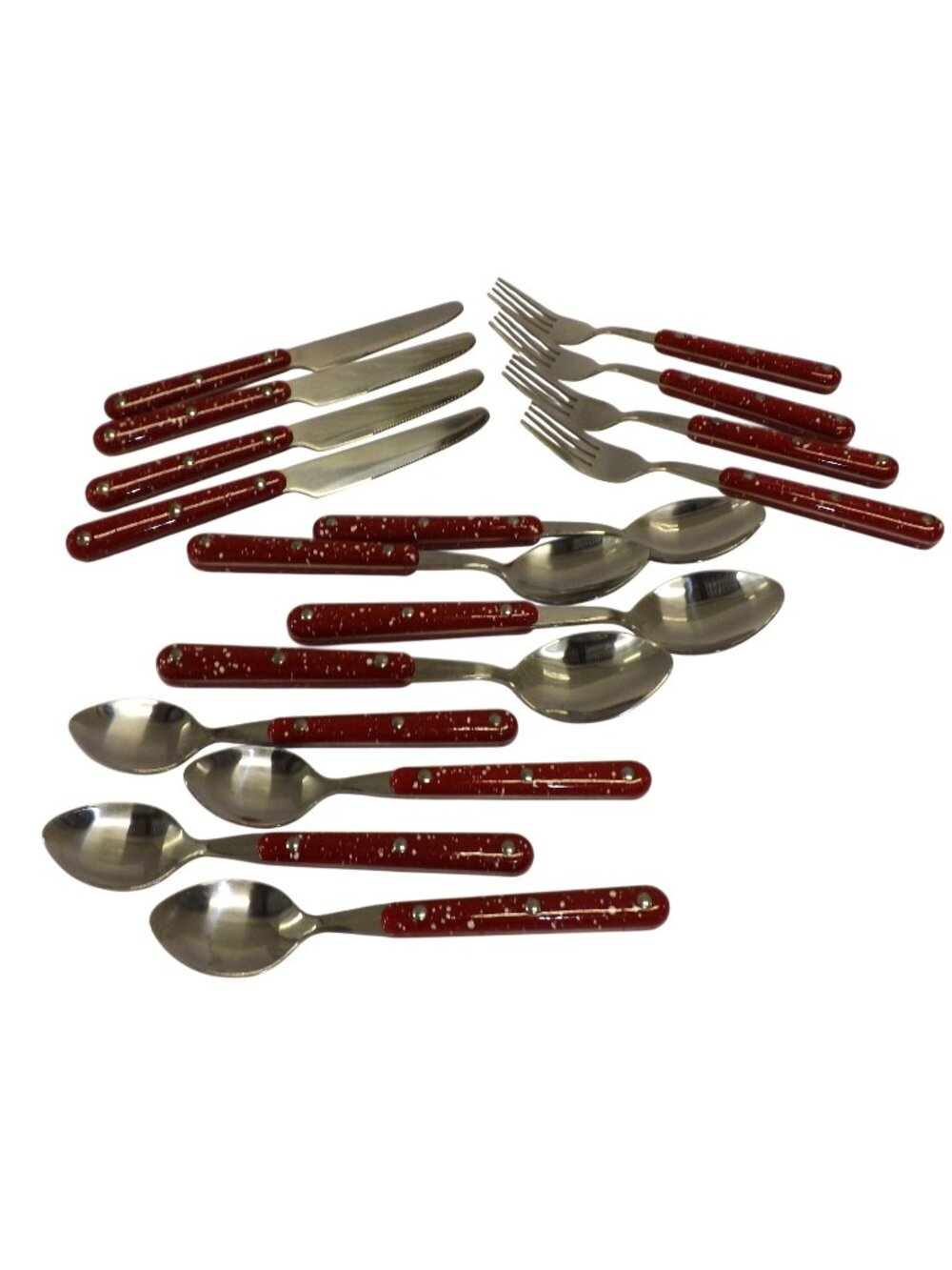 GSI Outdoors Pioneer Cutlery Set Red Speckled Set Of 16 Knives Forks Spoons SS